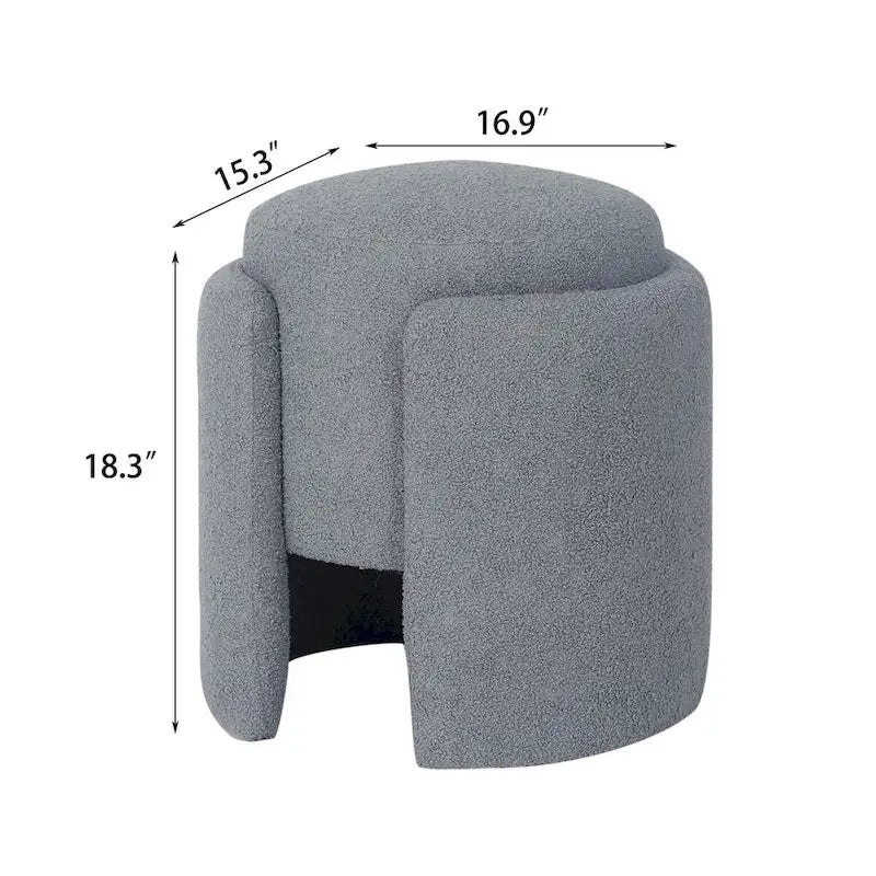 Adeco Round Ottoman Teddy Foot Stool for Living Room Bedroom