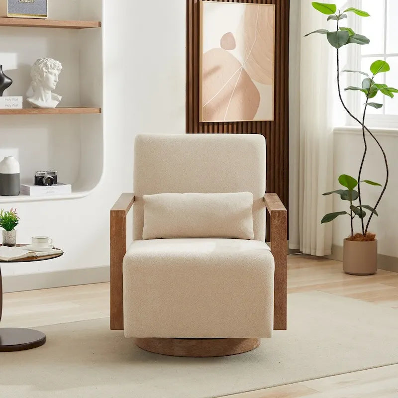 30.3W Swivel Modern Upholstered Accent Chair with Solid Wood Armrests