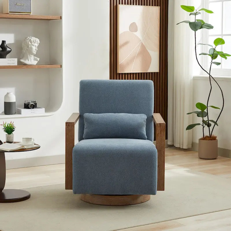 30.3W Swivel Modern Upholstered Accent Chair with Solid Wood Armrests