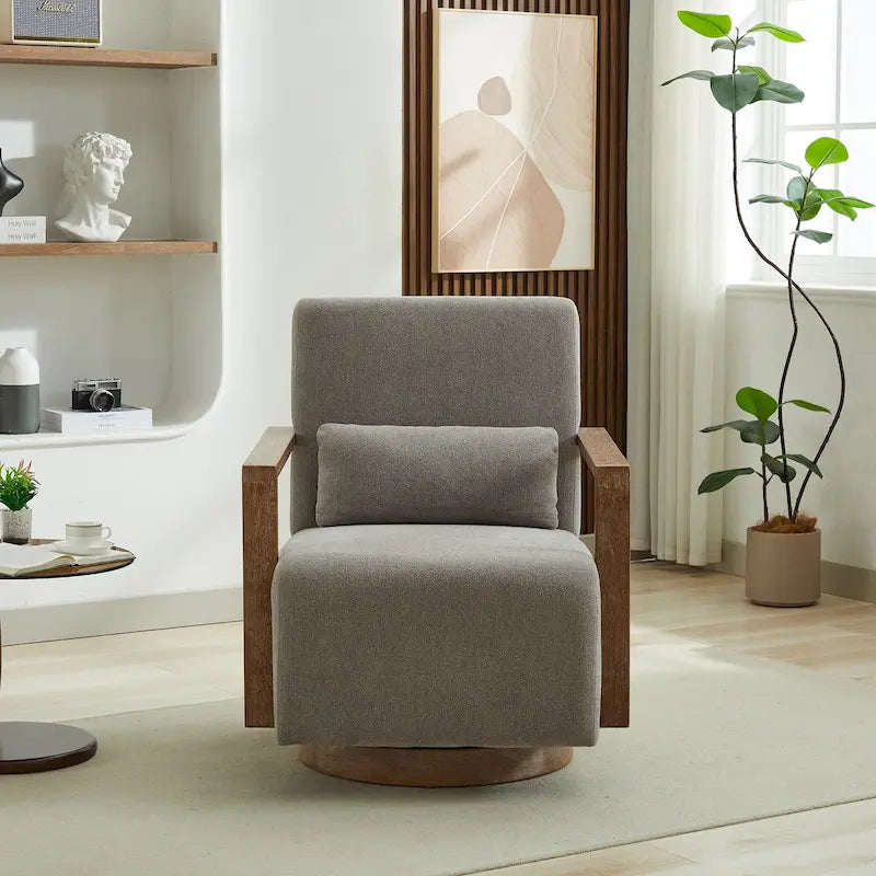 30.3W Swivel Modern Upholstered Accent Chair with Solid Wood Armrests