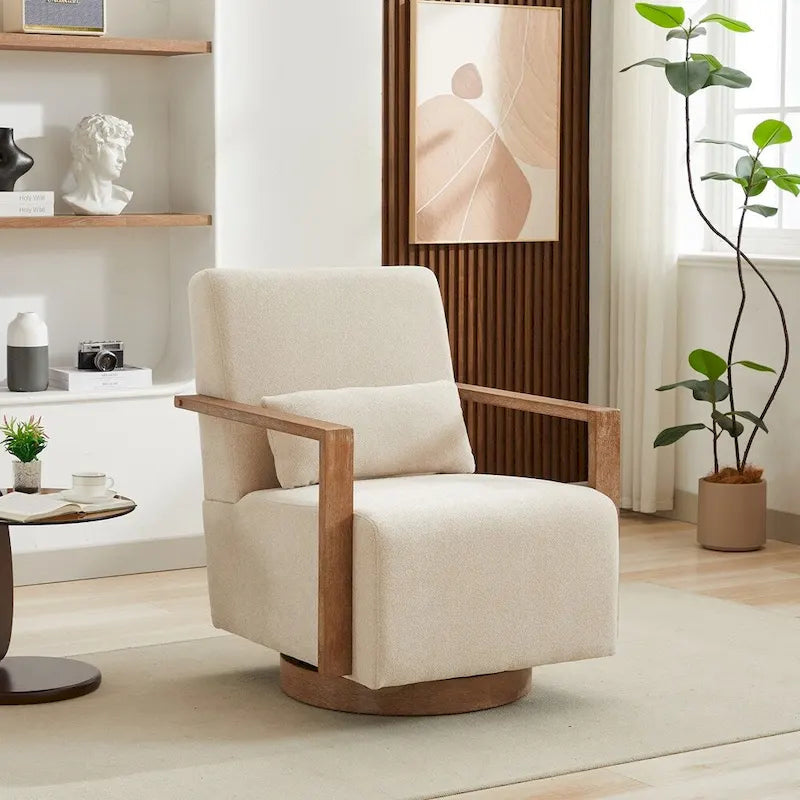 30.3W Swivel Modern Upholstered Accent Chair with Solid Wood Armrests