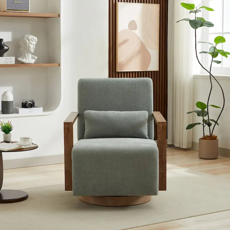 30.3W Swivel Modern Upholstered Accent Chair with Solid Wood Armrests