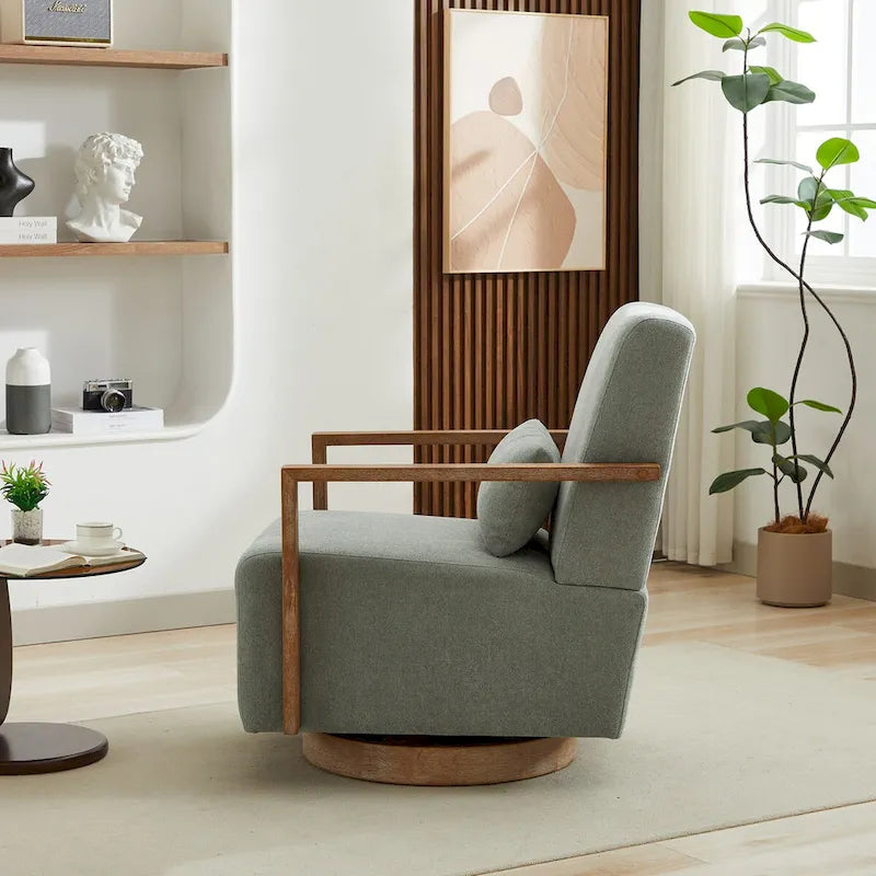30.3W Swivel Modern Upholstered Accent Chair with Solid Wood Armrests