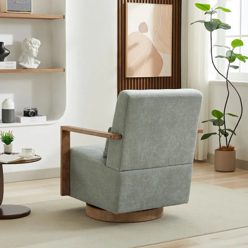 30.3W Swivel Modern Upholstered Accent Chair with Solid Wood Armrests