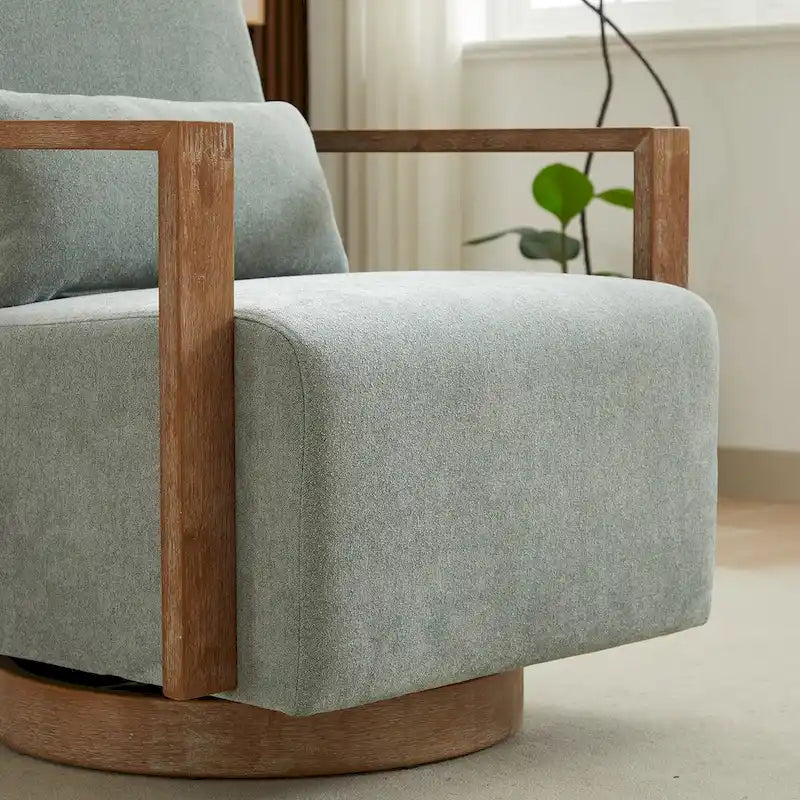 30.3W Swivel Modern Upholstered Accent Chair with Solid Wood Armrests