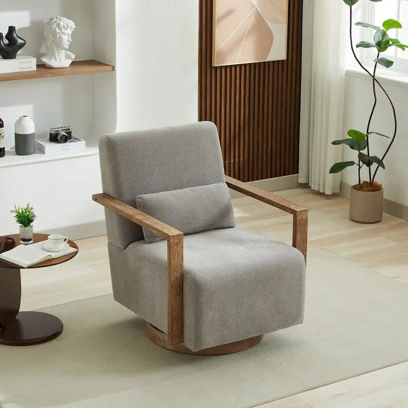 30.3W Swivel Modern Upholstered Accent Chair with Solid Wood Armrests