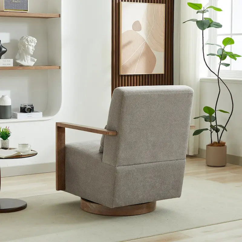 30.3W Swivel Modern Upholstered Accent Chair with Solid Wood Armrests