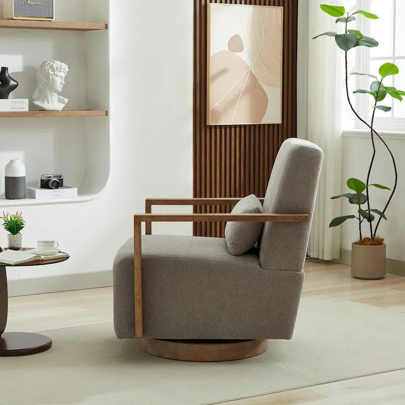 30.3W Swivel Modern Upholstered Accent Chair with Solid Wood Armrests