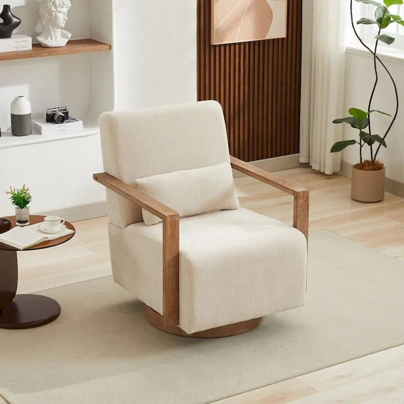 30.3W Swivel Modern Upholstered Accent Chair with Solid Wood Armrests