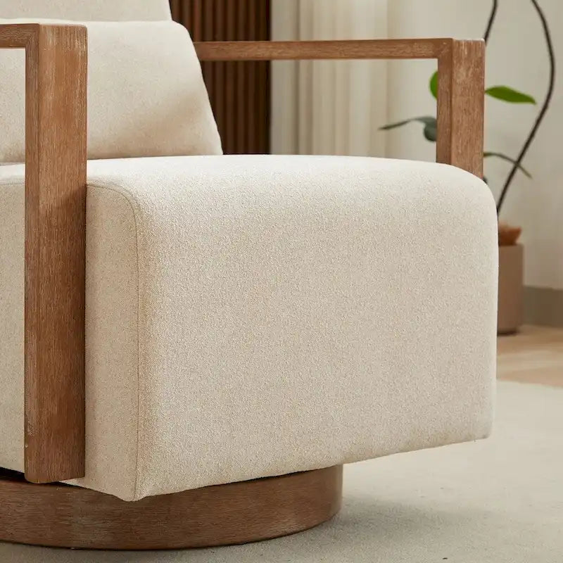 30.3W Swivel Modern Upholstered Accent Chair with Solid Wood Armrests