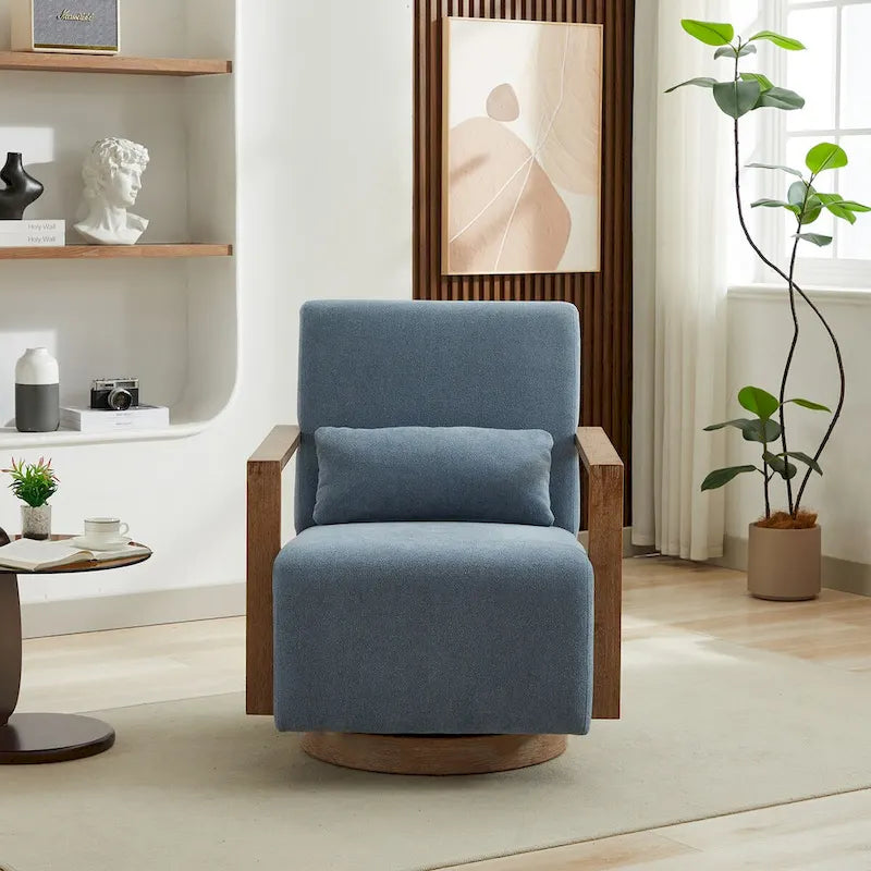 30.3W Swivel Modern Upholstered Accent Chair with Solid Wood Armrests
