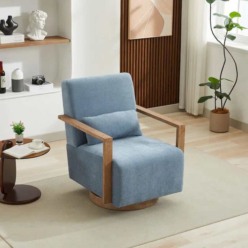 30.3W Swivel Modern Upholstered Accent Chair with Solid Wood Armrests