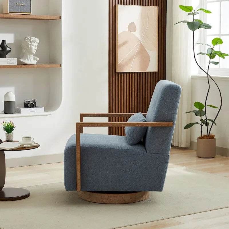 30.3W Swivel Modern Upholstered Accent Chair with Solid Wood Armrests