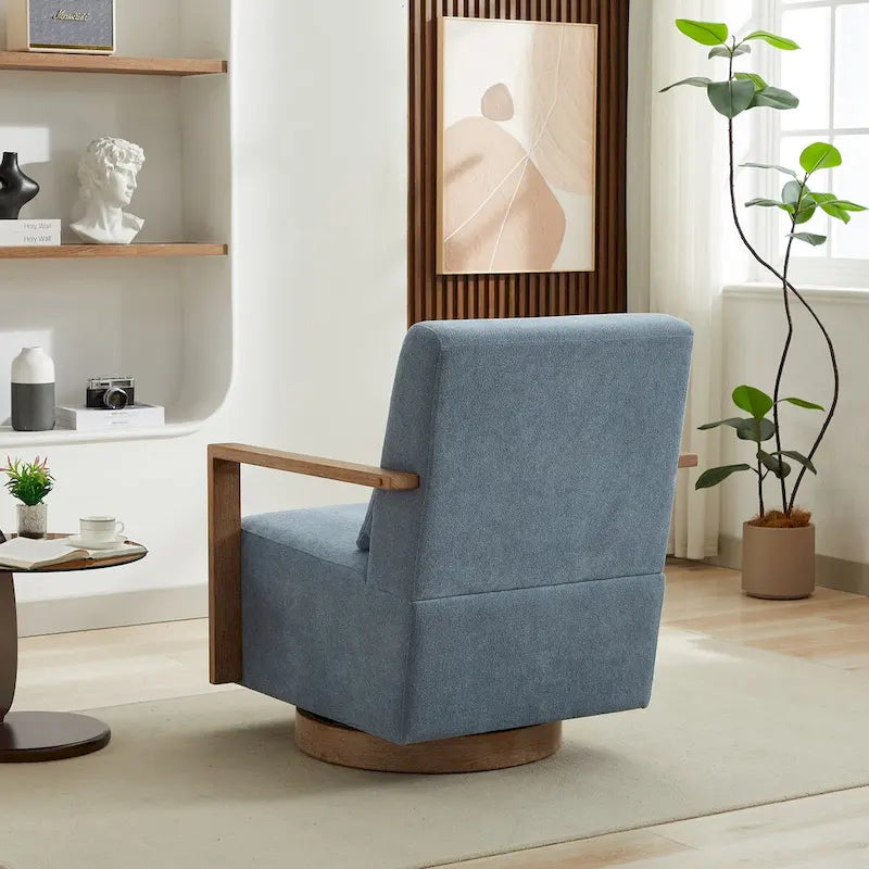 30.3W Swivel Modern Upholstered Accent Chair with Solid Wood Armrests