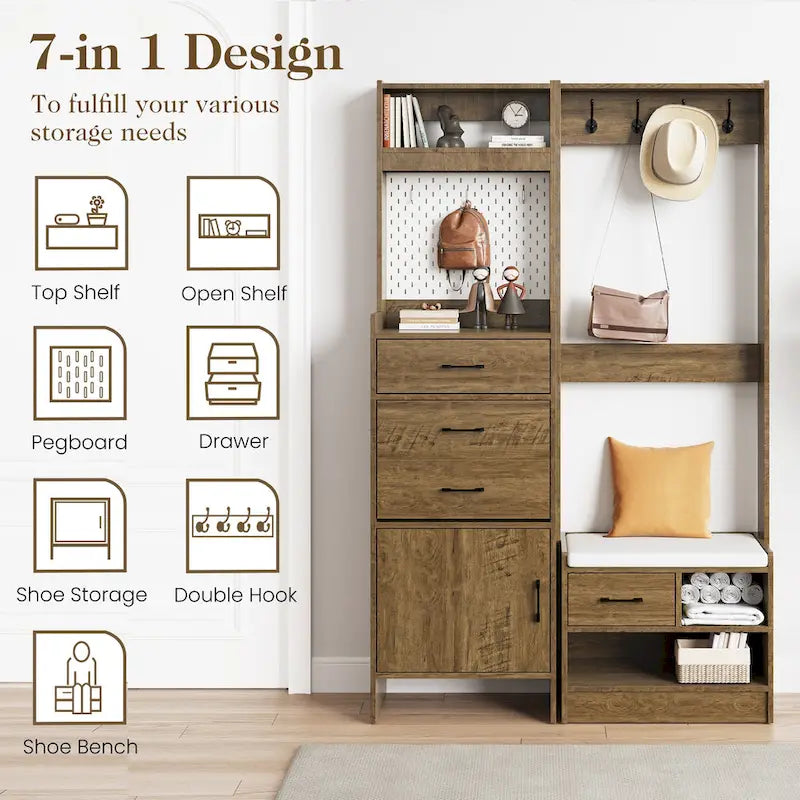 Hall Tree 44.5 Wide with Bench and Shoe Storage