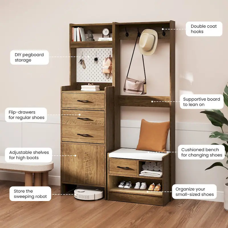 Hall Tree 44.5 Wide with Bench and Shoe Storage