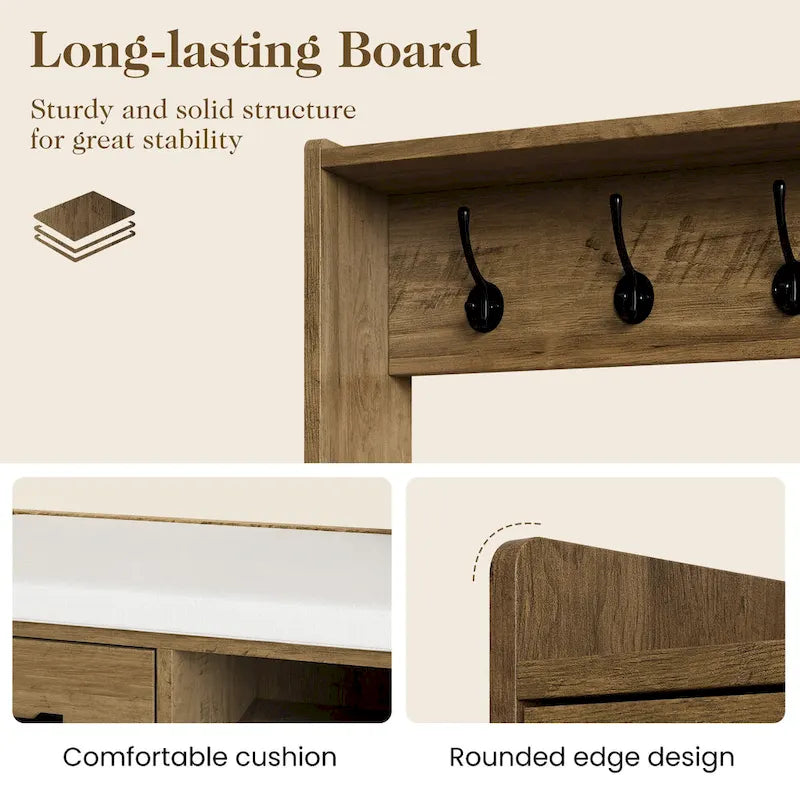 Hall Tree 44.5 Wide with Bench and Shoe Storage