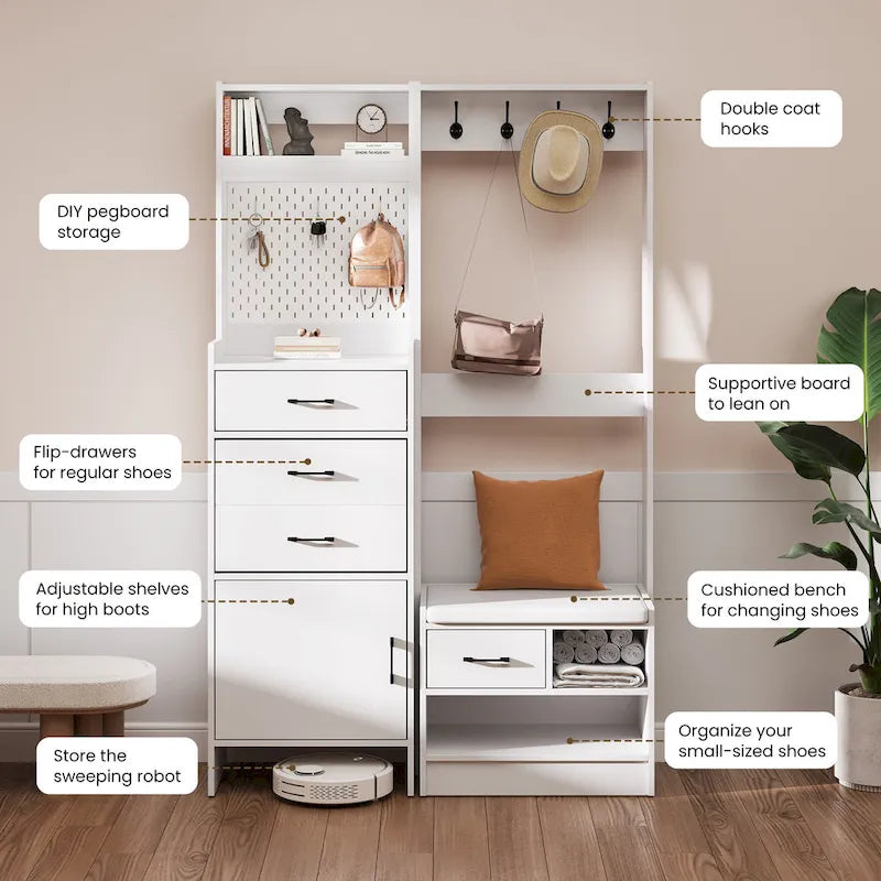 Hall Tree 44.5 Wide with Bench and Shoe Storage