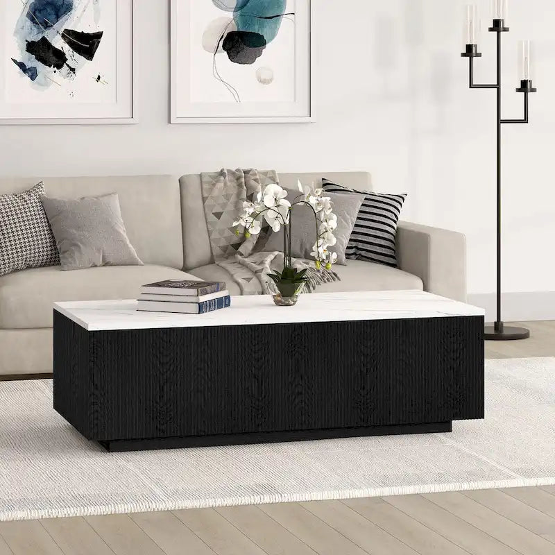 Reyes 48 Wide Rectangular Coffee Table with Faux Marble Top - 47.5 Wide