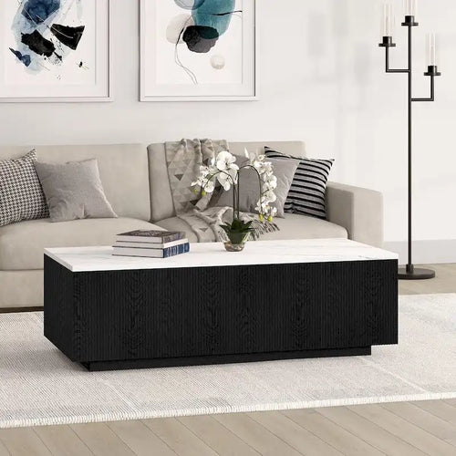 48 Wide Rectangular Coffee Table with Faux Marble Top - 47.5 Wide