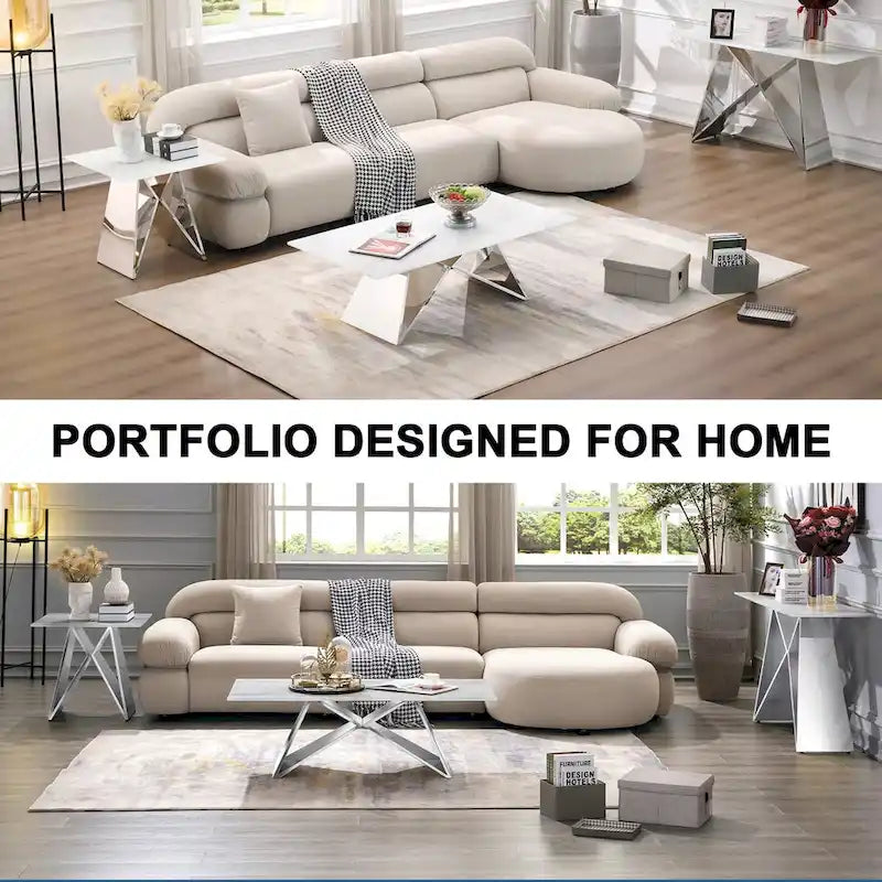 24 inch White Tempered Glass End Table with Mirrored M-Shaped Base