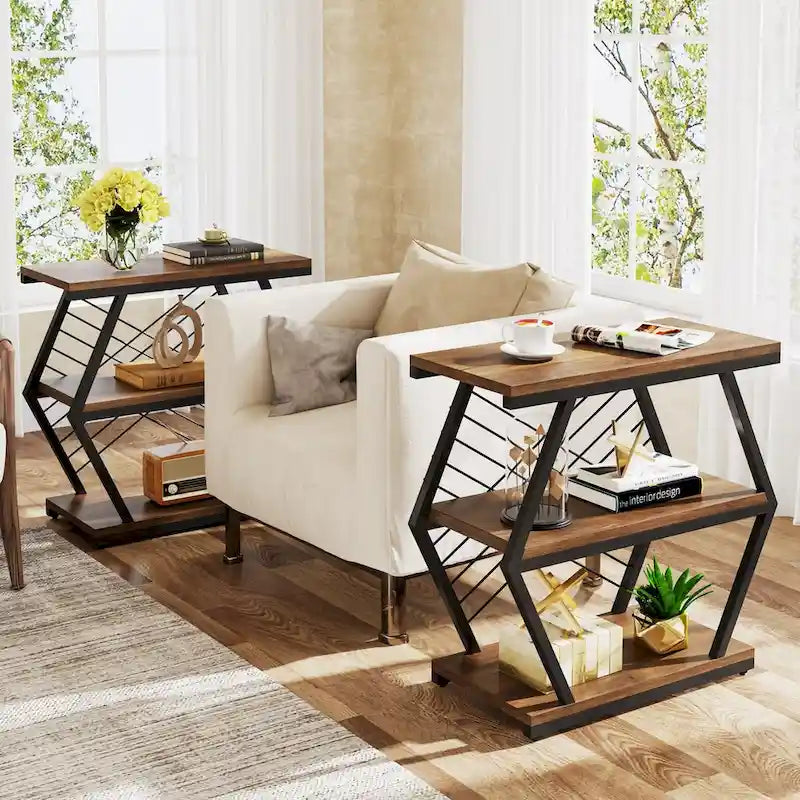 25 End Table 3-Tier Side Table with Metal Frame for Living Room Couch Side, Nightstands Bedsides Table for Bedroom