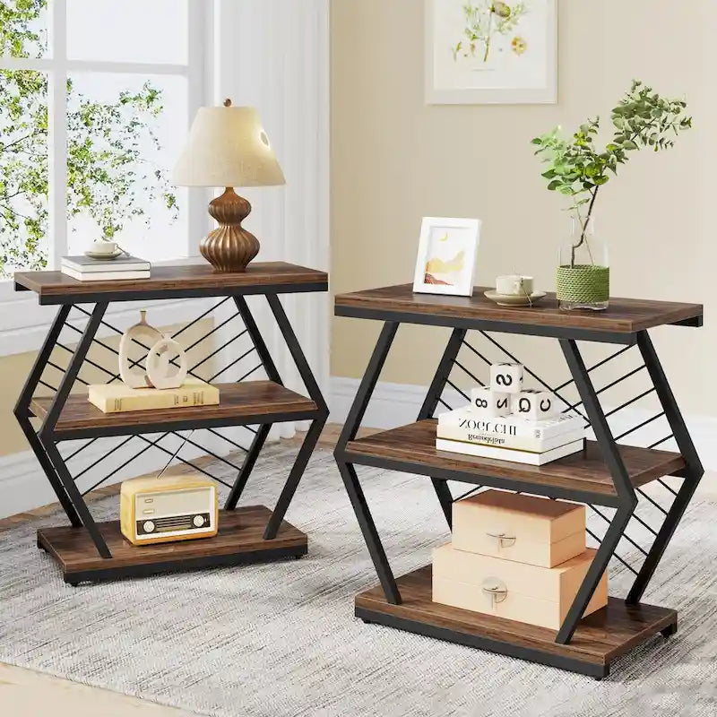 25 End Table 3-Tier Side Table with Metal Frame for Living Room Couch Side, Nightstands Bedsides Table for Bedroom