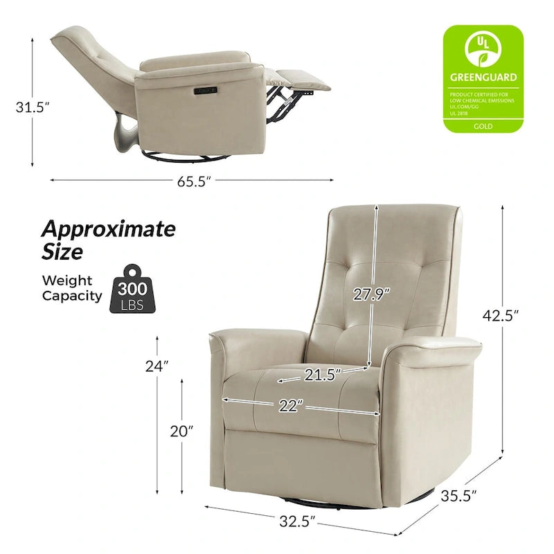 Valentin Modern Faux Leather Swivel Power Recliner with USB Ports by HULALA HOME
