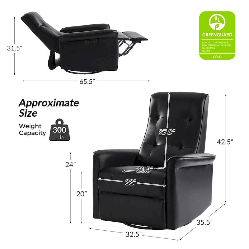 Valentin Modern Faux Leather Swivel Power Recliner with USB Ports by HULALA HOME