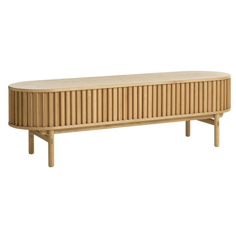 Rye Studio Mid-Century Modern Rounded Sliding Door TV Lowboard, 63W, Natural - 18W x 63L x 19H