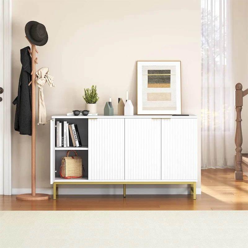 JASIWAY Buffet Table Kitchen Sideboard with Wavy-patterned Doors