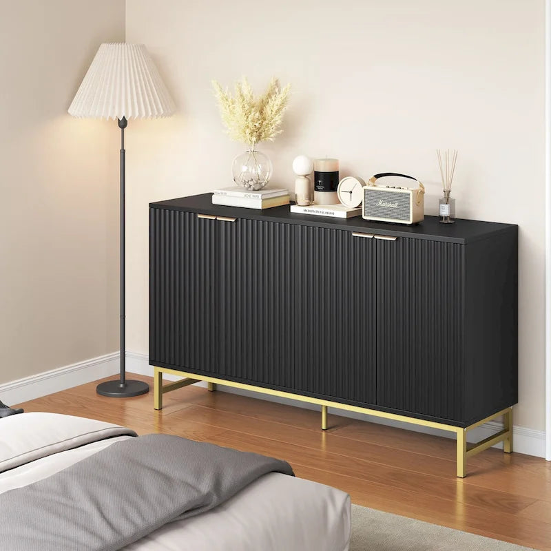 JASIWAY Buffet Table Kitchen Sideboard with Wavy-patterned Doors