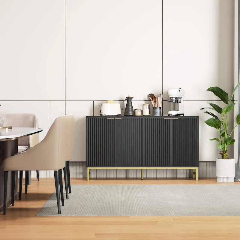 JASIWAY Buffet Table Kitchen Sideboard with Wavy-patterned Doors