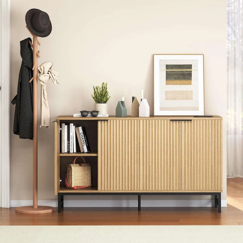 JASIWAY Buffet Table Kitchen Sideboard with Wavy-patterned Doors