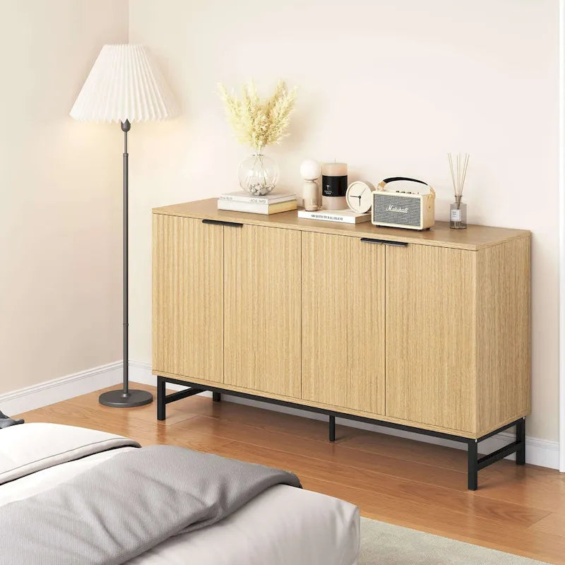 JASIWAY Buffet Table Kitchen Sideboard with Wavy-patterned Doors