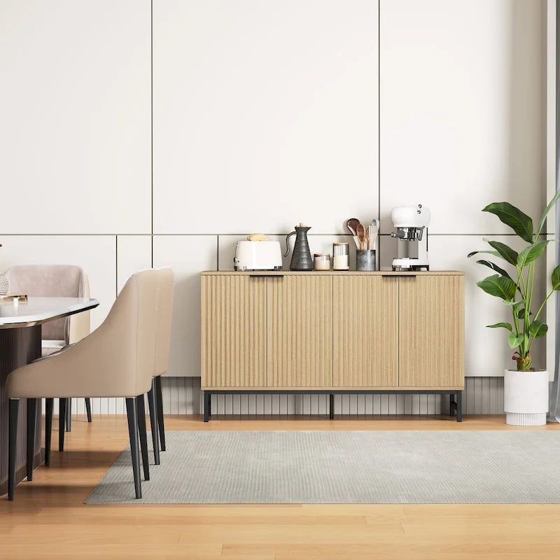 JASIWAY Buffet Table Kitchen Sideboard with Wavy-patterned Doors