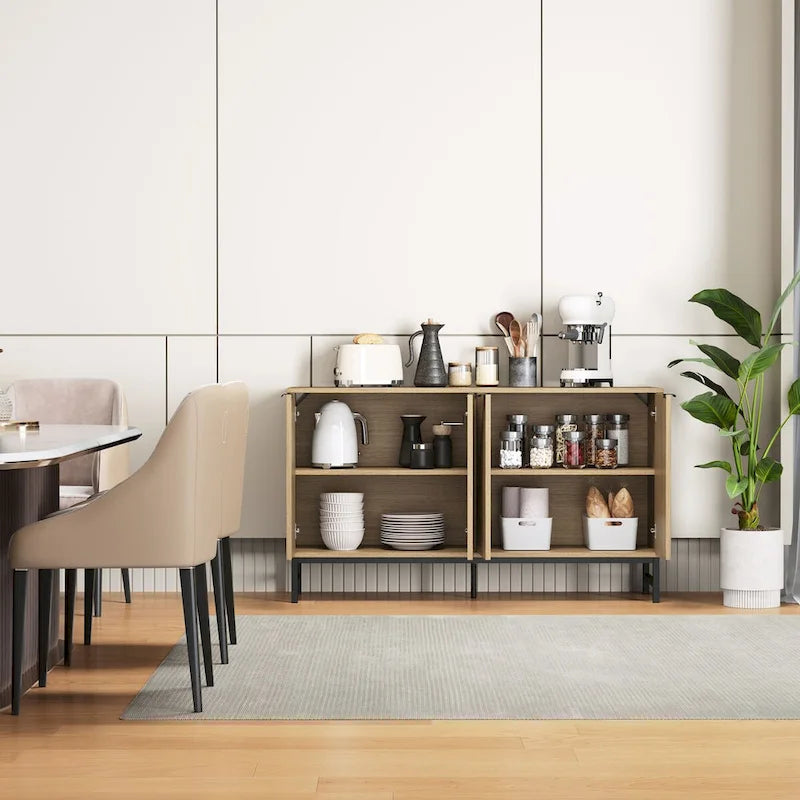 JASIWAY Buffet Table Kitchen Sideboard with Wavy-patterned Doors