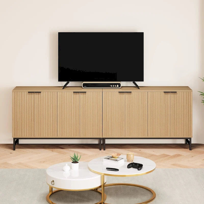 JASIWAY Buffet Table Kitchen Sideboard with Wavy-patterned Doors