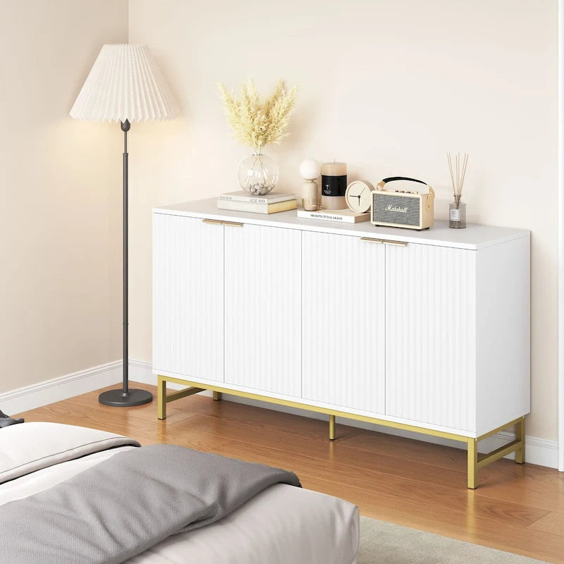 JASIWAY Buffet Table Kitchen Sideboard with Wavy-patterned Doors
