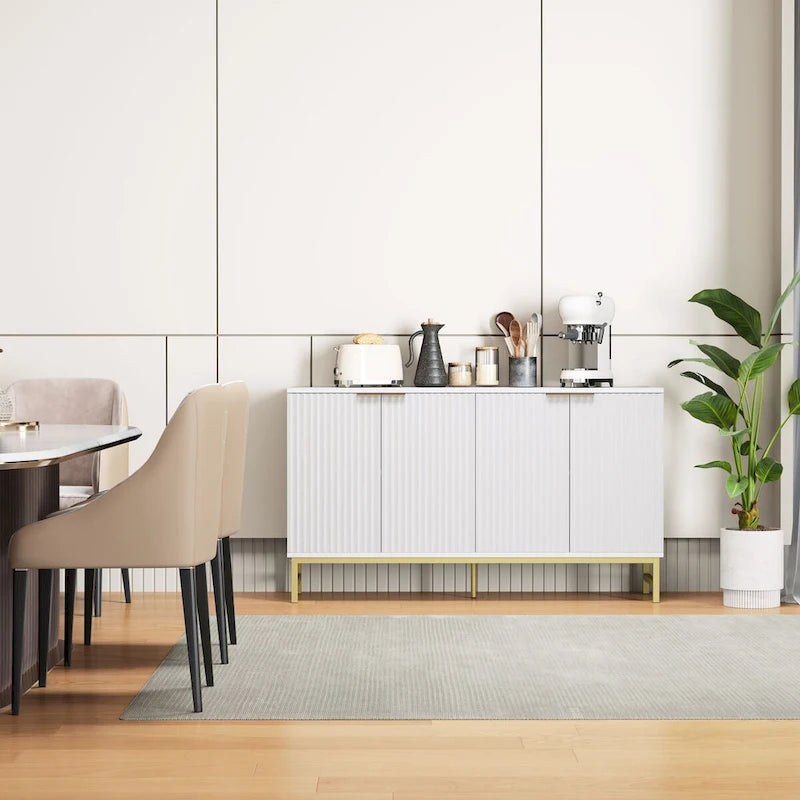 JASIWAY Buffet Table Kitchen Sideboard with Wavy-patterned Doors