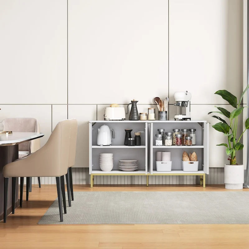 JASIWAY Buffet Table Kitchen Sideboard with Wavy-patterned Doors