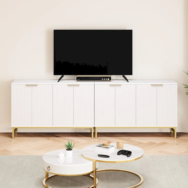 JASIWAY Buffet Table Kitchen Sideboard with Wavy-patterned Doors