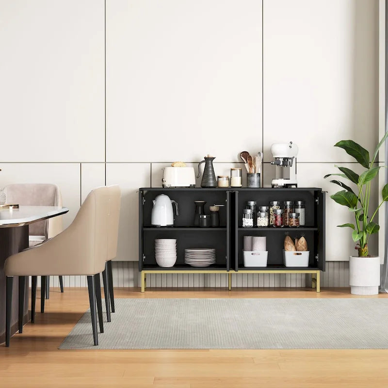 JASIWAY Buffet Table Kitchen Sideboard with Wavy-patterned Doors