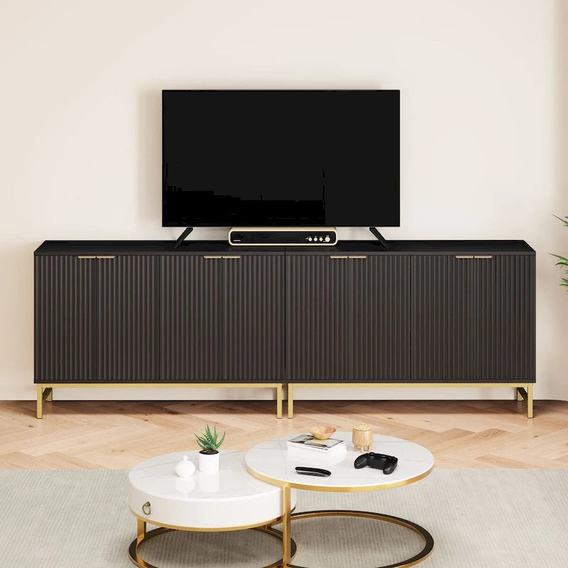 JASIWAY Buffet Table Kitchen Sideboard with Wavy-patterned Doors