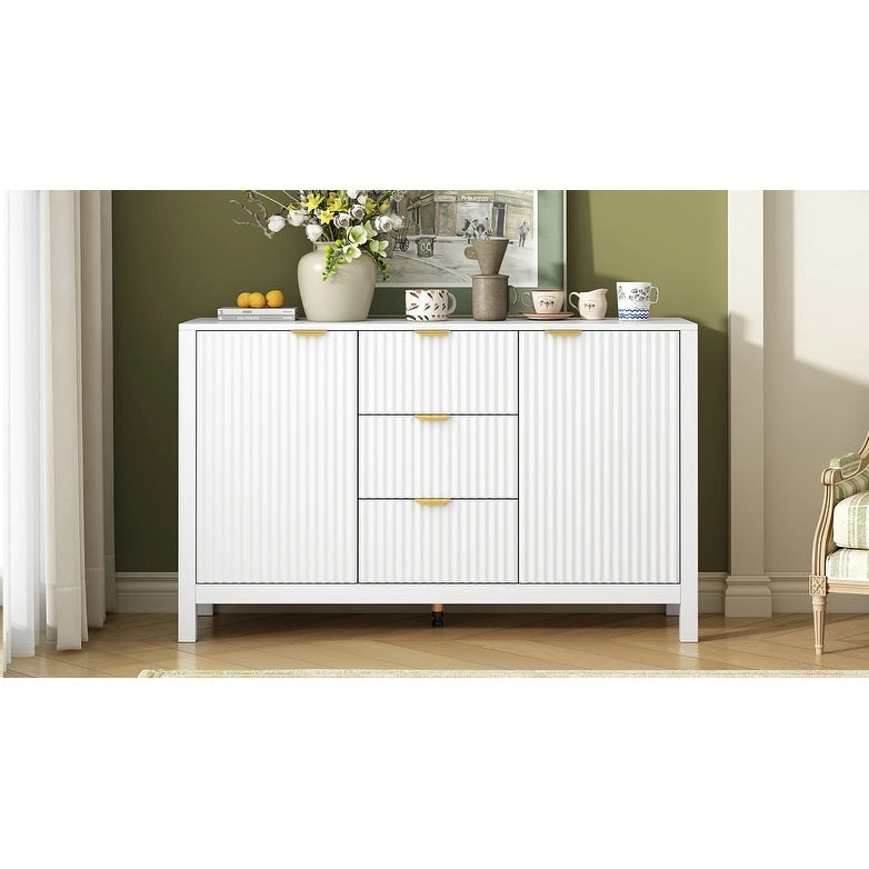 Modern Wave-Design Entryway Cabinet with 3 Adjustable Shelves 2Doors Storage Console Table with3 Drawers