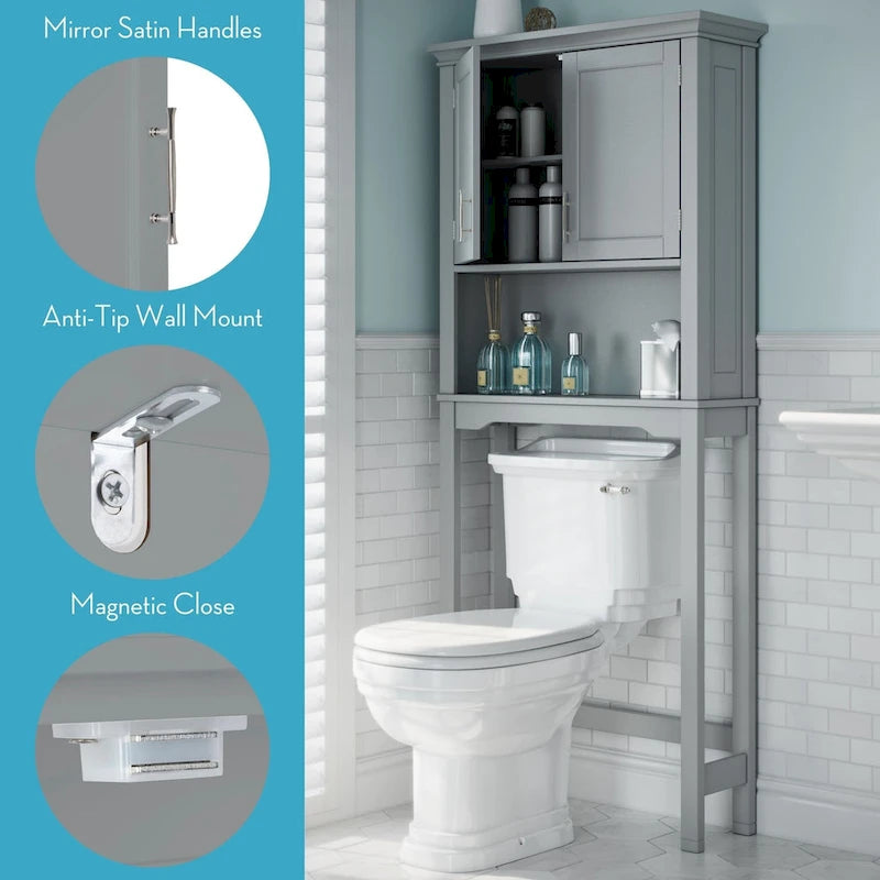 RiverRidge Somerset Over the Toilet Bathroom Spacesaver Wall Medicine Storage Cabinet with Adjustable Shelf - Gray