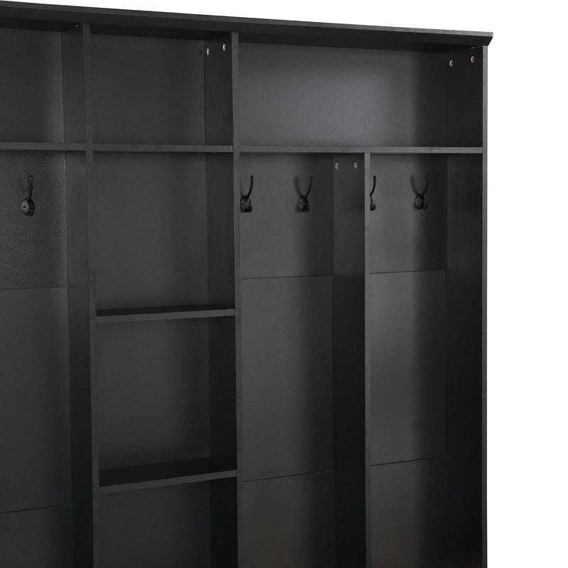 66.9 W Hall Tree with Storage Bench,Cube Storage,Shelves and 8 Hooks