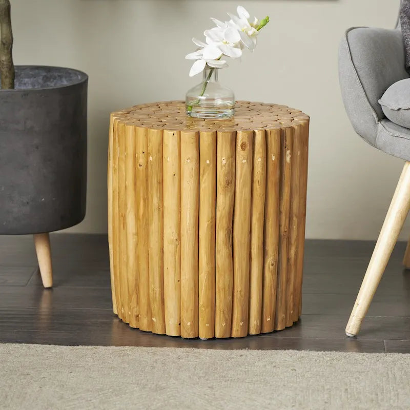 Teak Wood Handmade Side End Accent Table with Stick Cluster Design - Brown - Roche River Decor