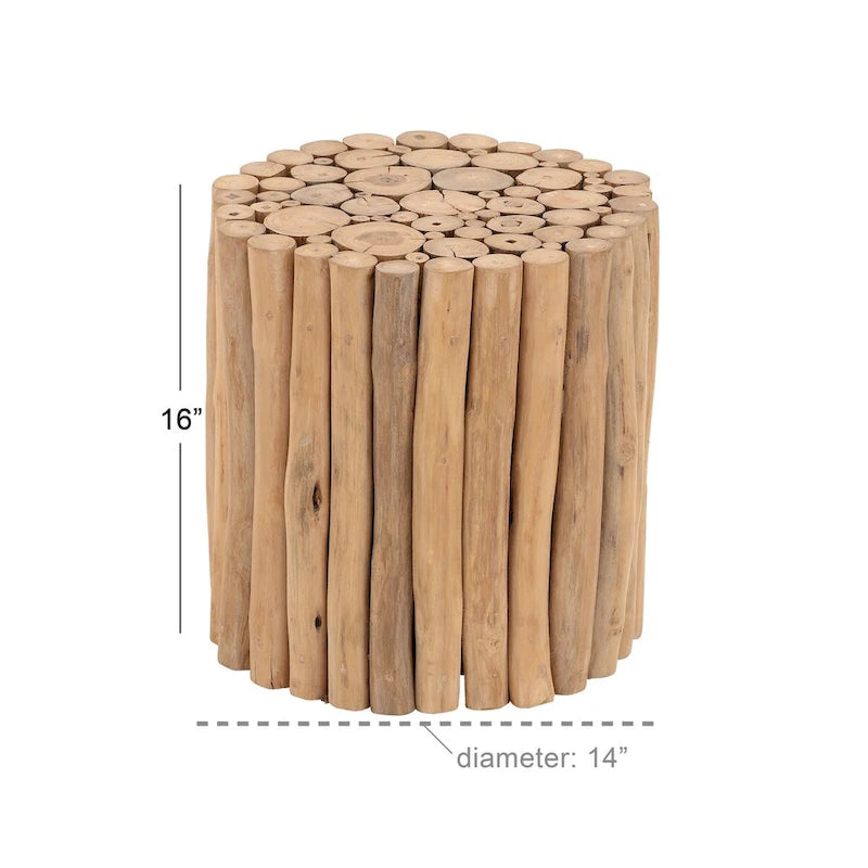 Teak Wood Handmade Side End Accent Table with Stick Cluster Design - Brown - Roche River Decor
